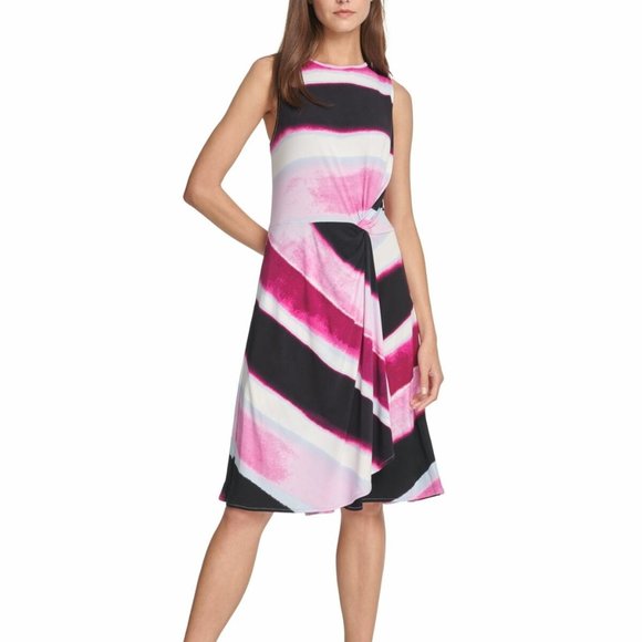 Dkny Dresses & Skirts - NWT DKNY Striped A-Line Dress Crew Neck Sleeveless Women Purple White size XL